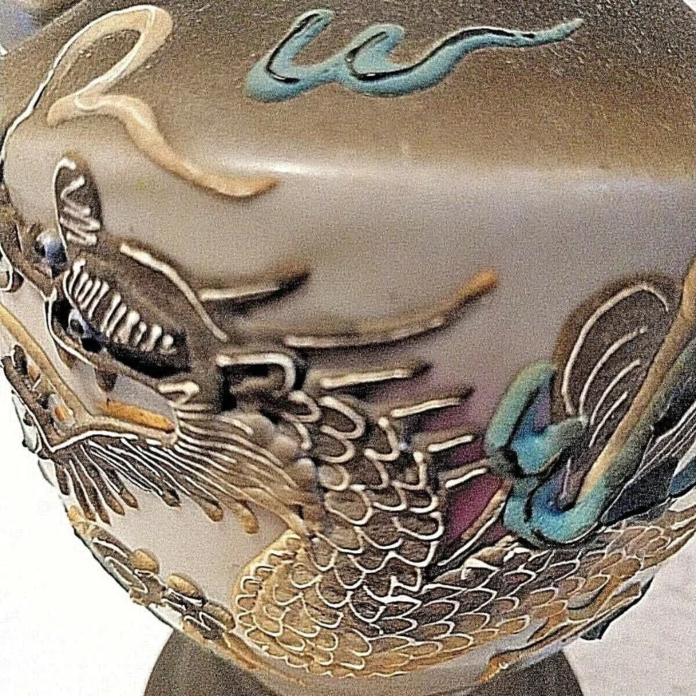 Rare Antique Dragonware Vase Japan Moriage Dragon Hand Paint Dark Grey &…